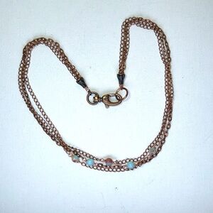 Handmade Genuine Natural Sky Blue Jasper Bead Station 3 Strand Copper Necklace